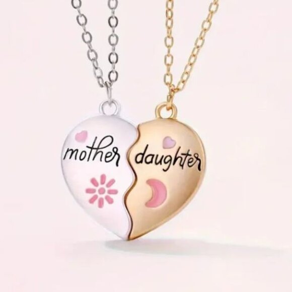 Mother Daughter Matching Heart Necklaces Set Silver Gold NEW - Picture 1 of 2